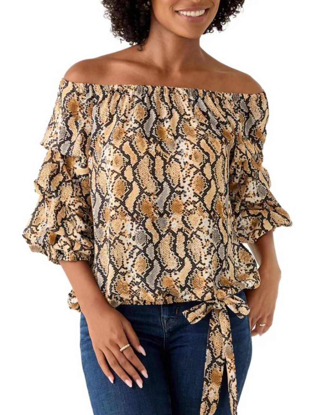 Vince Camuto Women's Off the Shoulder Chacha Snake Print Blouse